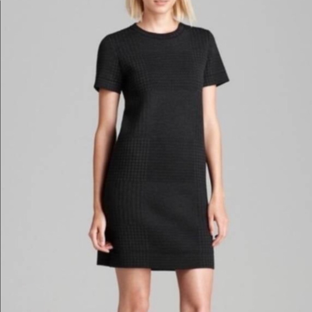 Theory, Darmelle P Evian Stretch Houndstooth Wool Sweater Dress, Dk Gray, Large